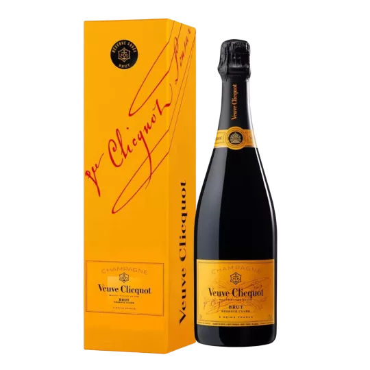 Bottle of VEUVE CLICQUOT Champagne Reserve Cuvee with Case