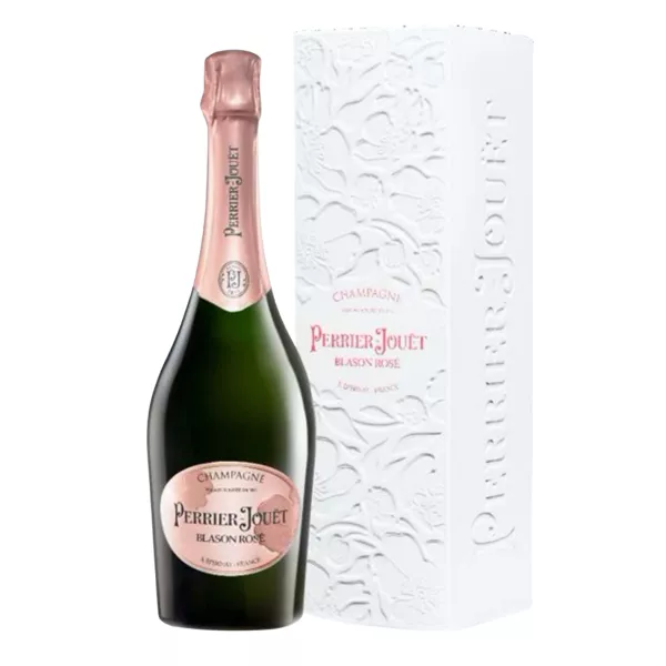 Bottle of PERRIER-JOUËT Blason Rosé Champagne with case
