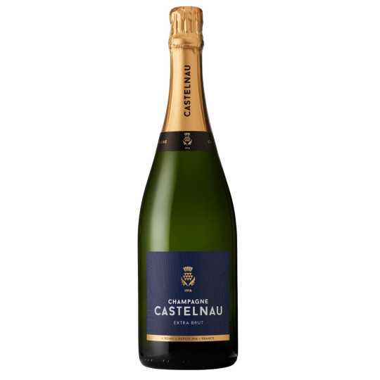 シャンパーニュ・カステルノー エクストラ・ブリュット、ブルーとゴールドのラベル、正面から見た図