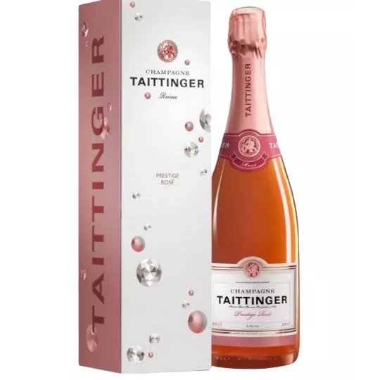 シャンパーニュ・テタンジェ・プレステージ・ロゼのボトル、正面、ラベルが見える