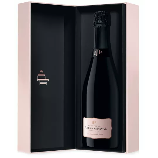 フルール・ド・ミラバル ロゼ・シャンパーニュ ボトル、ペールピンク、正面から見た図