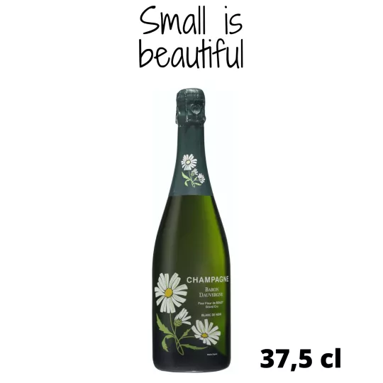 シャンパーニュ・バロン・ドーヴェルニュ・フィーヌ・フルール・ブラン・ド・ノワールのハーフボトル、前面図