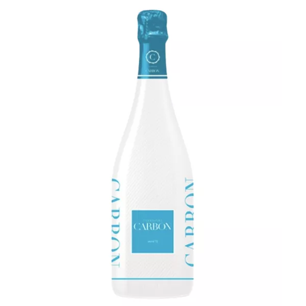 カーボン サンセット シャンパンボトル、ホワイトテクスチャー仕上げ、前面図