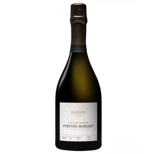 シャンパーニュ・ペルトワ・モリゼ レ・キャトル・テロワール ブリュット ブラン・ド・ブラン グラン・クリュのボトル、ニュートラルな背景